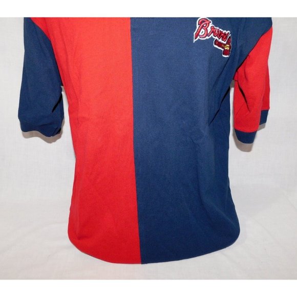 VTG Crable Sportswear Red Blue MLB Atlanta Braves Color Block Polo Shirt Men L - Picture 7 of 11